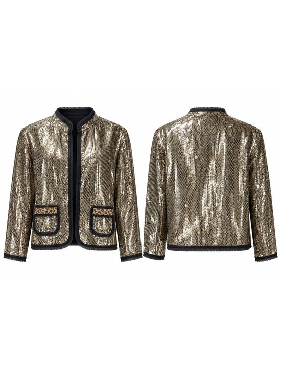 Chicos Jackets & Blazers - CHICO'S Women's Jacket Gold Sequined Leopard Accents Polyester Open Front Size 2